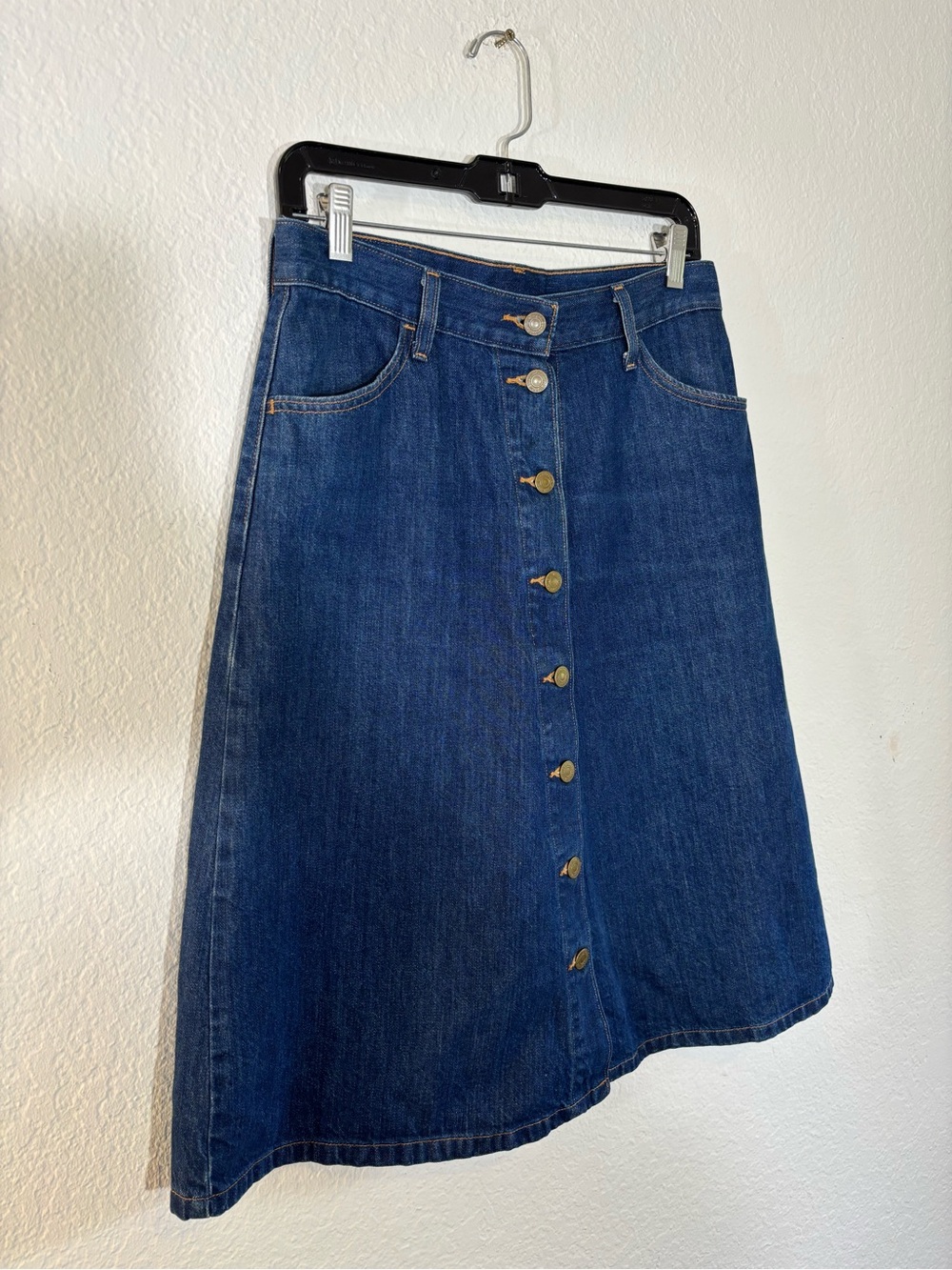 Levi’s Blue Denim Button Front A-Line Midi Skirt Size 27 - Picture 4 of 13